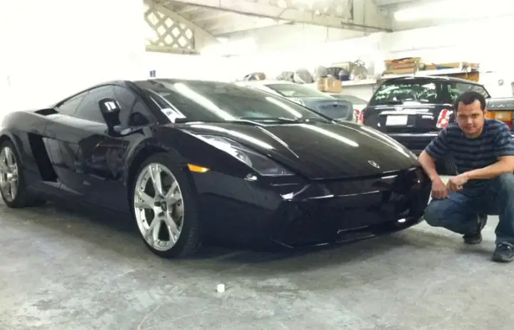 Lamborghini Gallardo in the shop at Lombard Auto Body in San Francisco